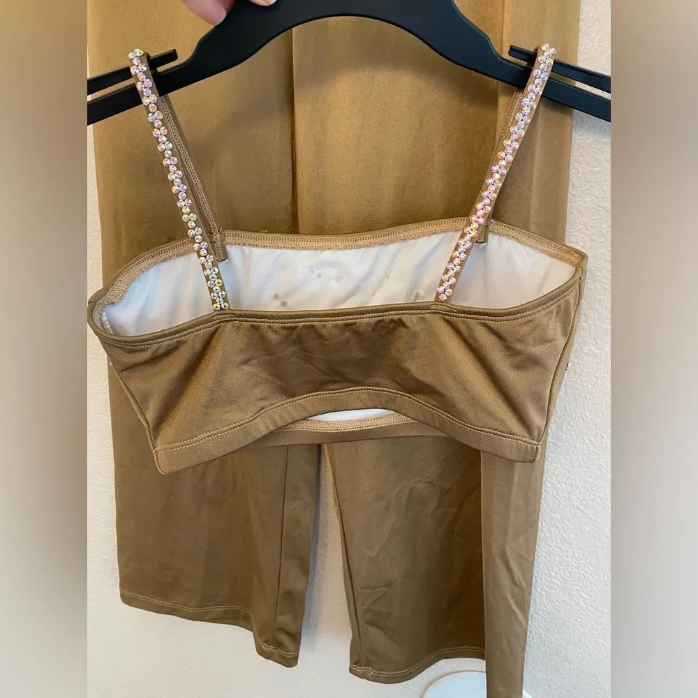 The Line Up Custom Contemporary Solo Costume Taupe Floral Applique Pants SA